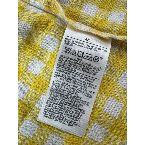 Old Navy Linen Gingham Milkmaid Babydoll Top Womens Plus Size 4X Yellow Peasant - Picture 10 of 13
